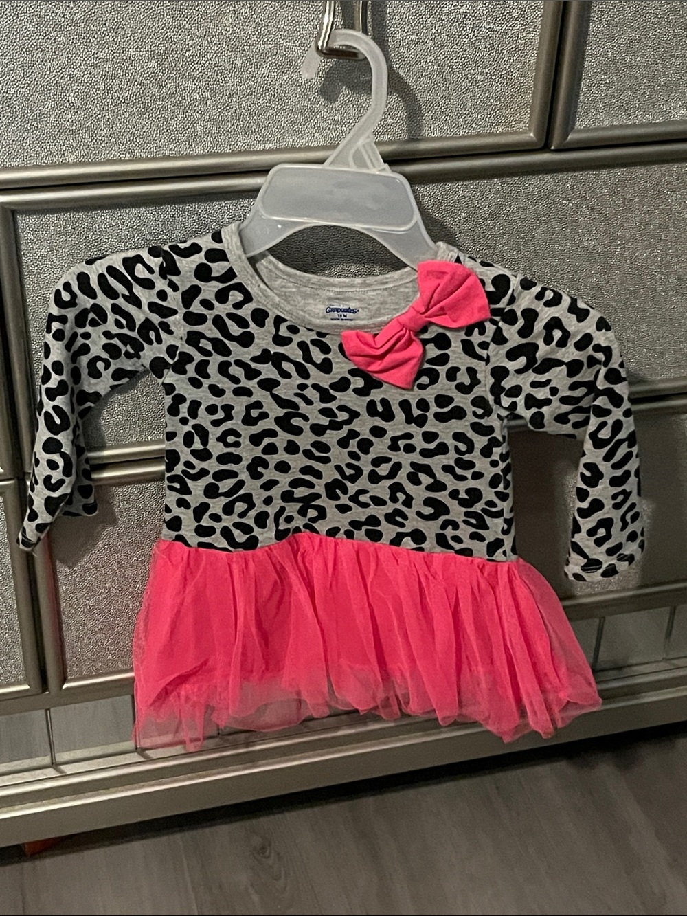 Garanimals Gray Leopard Print Top with Pink Bow & Tulle Skirt 🎀EUC